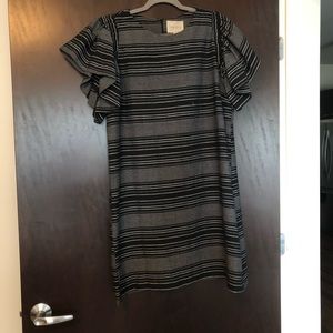 Anthropologie Striped Dress Ruffle Sleeve M